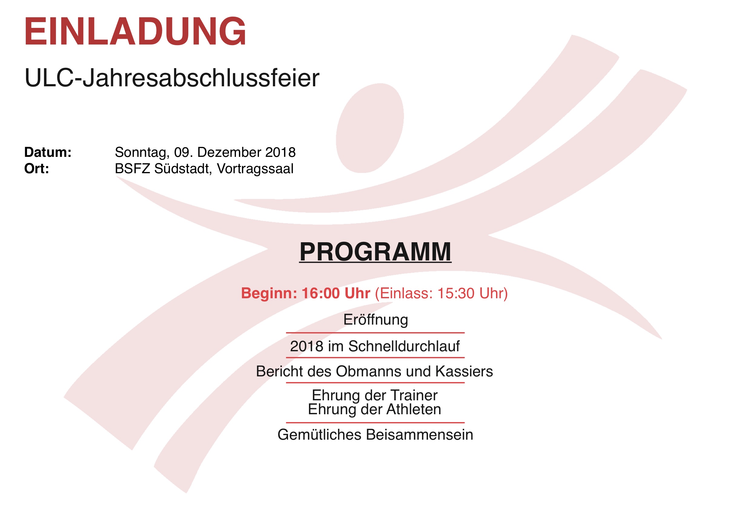 Einladung ULC Jahresabschlussfeier 2018